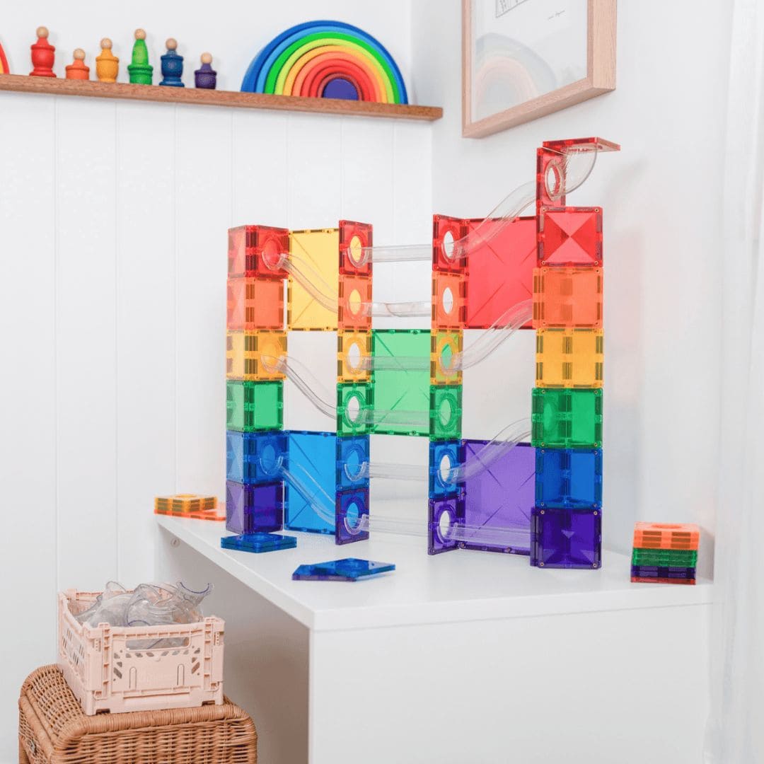 Connetix rainbow knikkerbaan grote set met magnetische tegels en knikkerbaan onderdelen