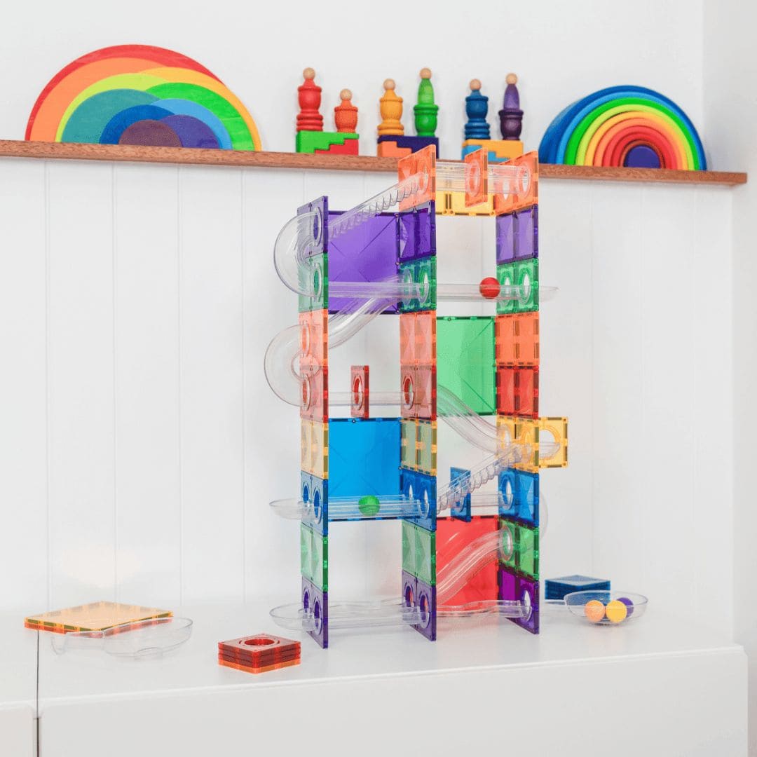 Connetix rainbow knikkerbaan grote set met magnetische tegels en knikkerbaan onderdelen