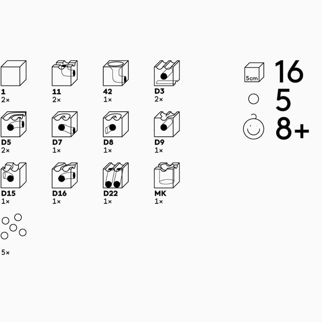 CUBORO DUO houten knikkerbaan uitbreidingsset met 16 bouwelementen