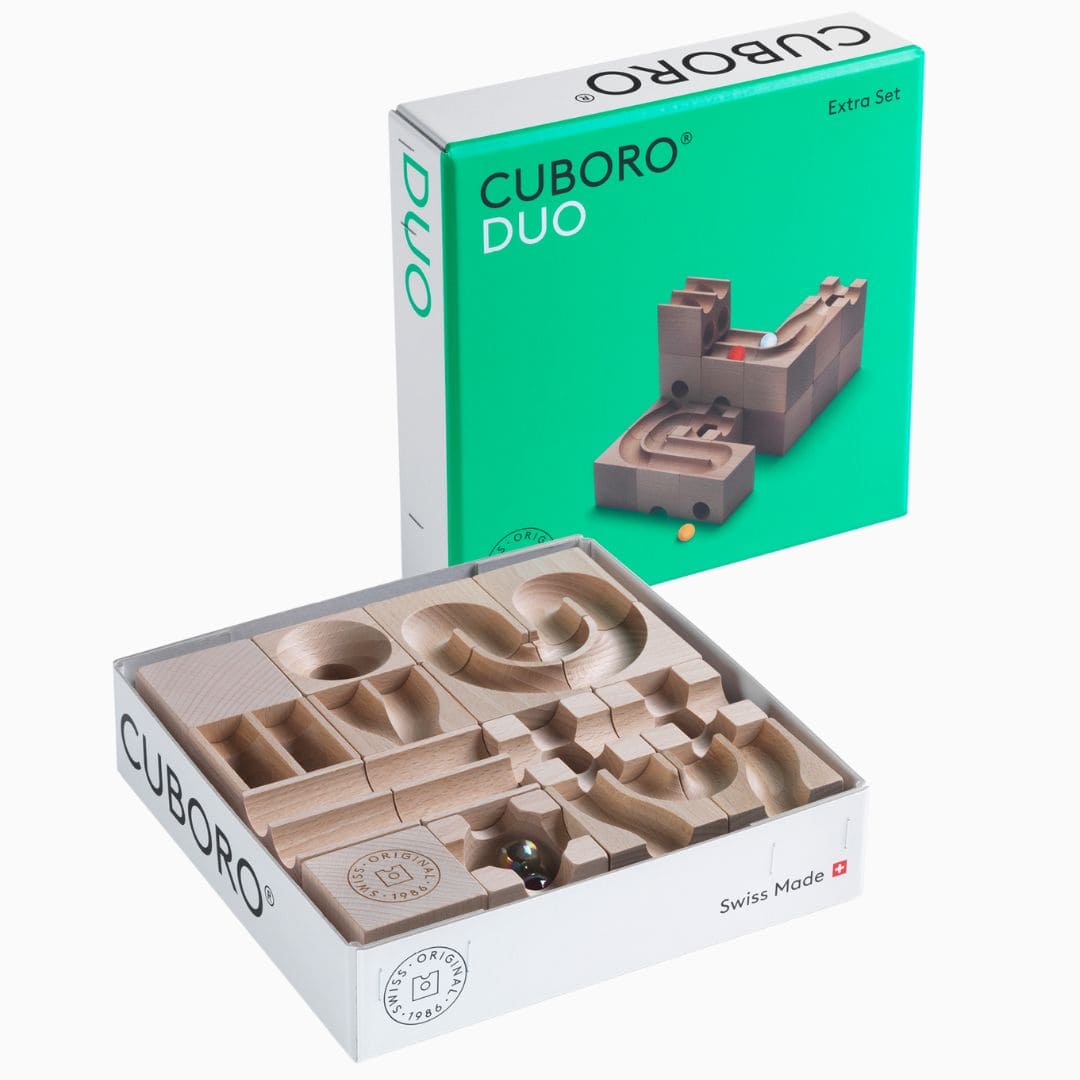 CUBORO DUO houten knikkerbaan uitbreidingsset met 16 bouwelementen