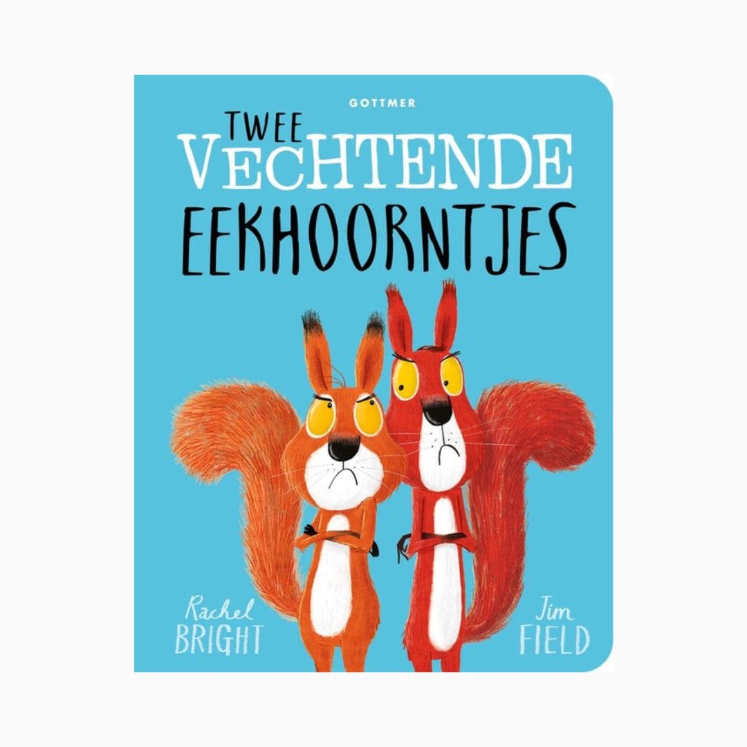 Twee vechtende eekhoorntjes kartonboekje van Rachel Bright