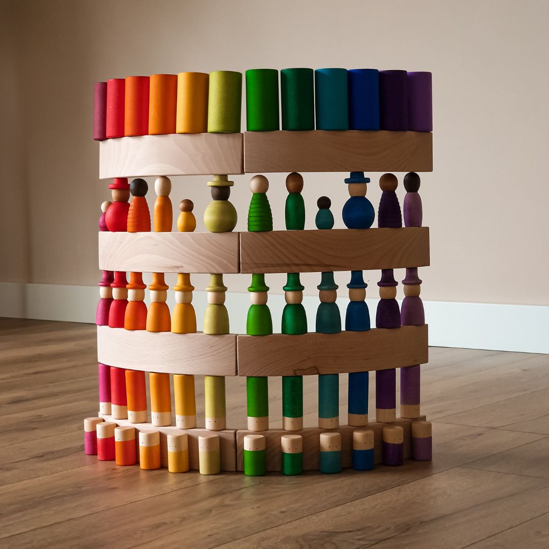 Grapat houten Nins poppetjes met hoed - 12 delig