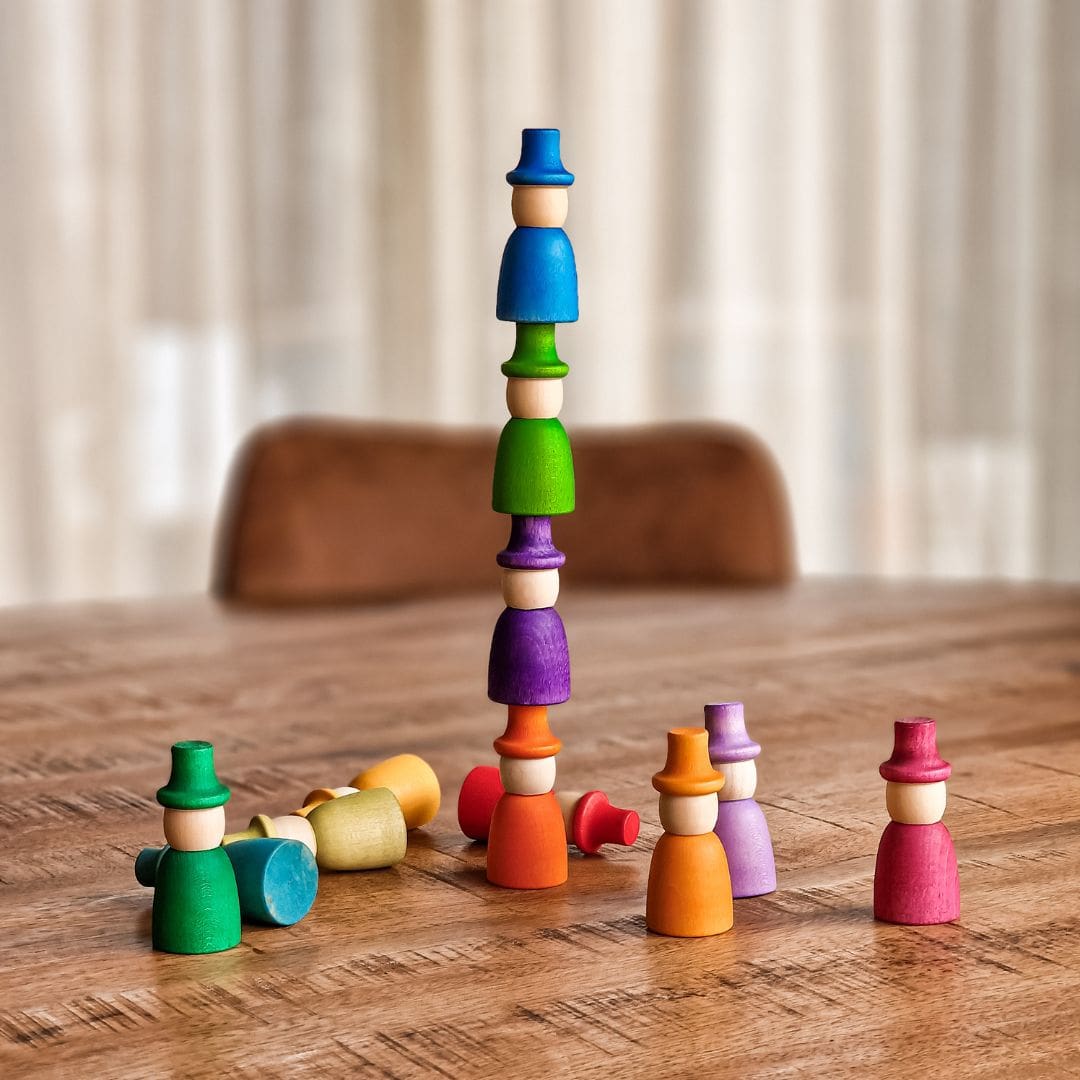 Grapat houten Nins poppetjes met hoed - 12 delig