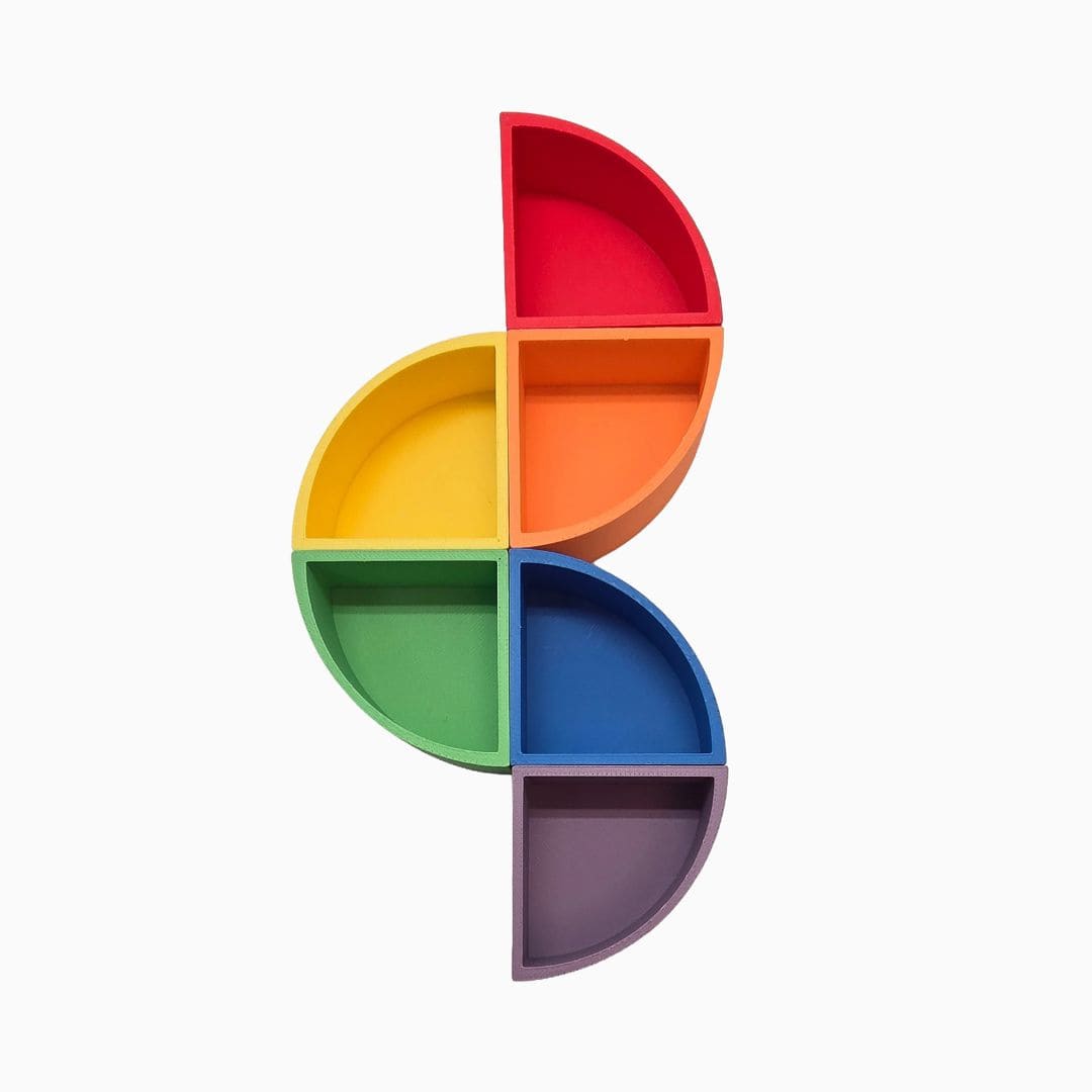 Grennn kinetisch zand accessoires mandigo speelbakjes set met zes kwartcirkels in regenboogkleuren