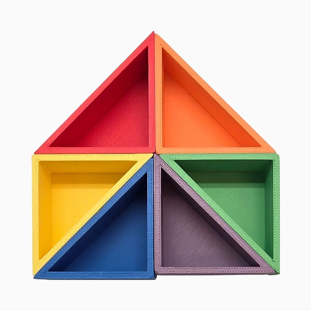 Grennn kinetisch zand accessoires mandigo rechthoekige driehoeken speelbakjes set van 6 in regenboogkleuren