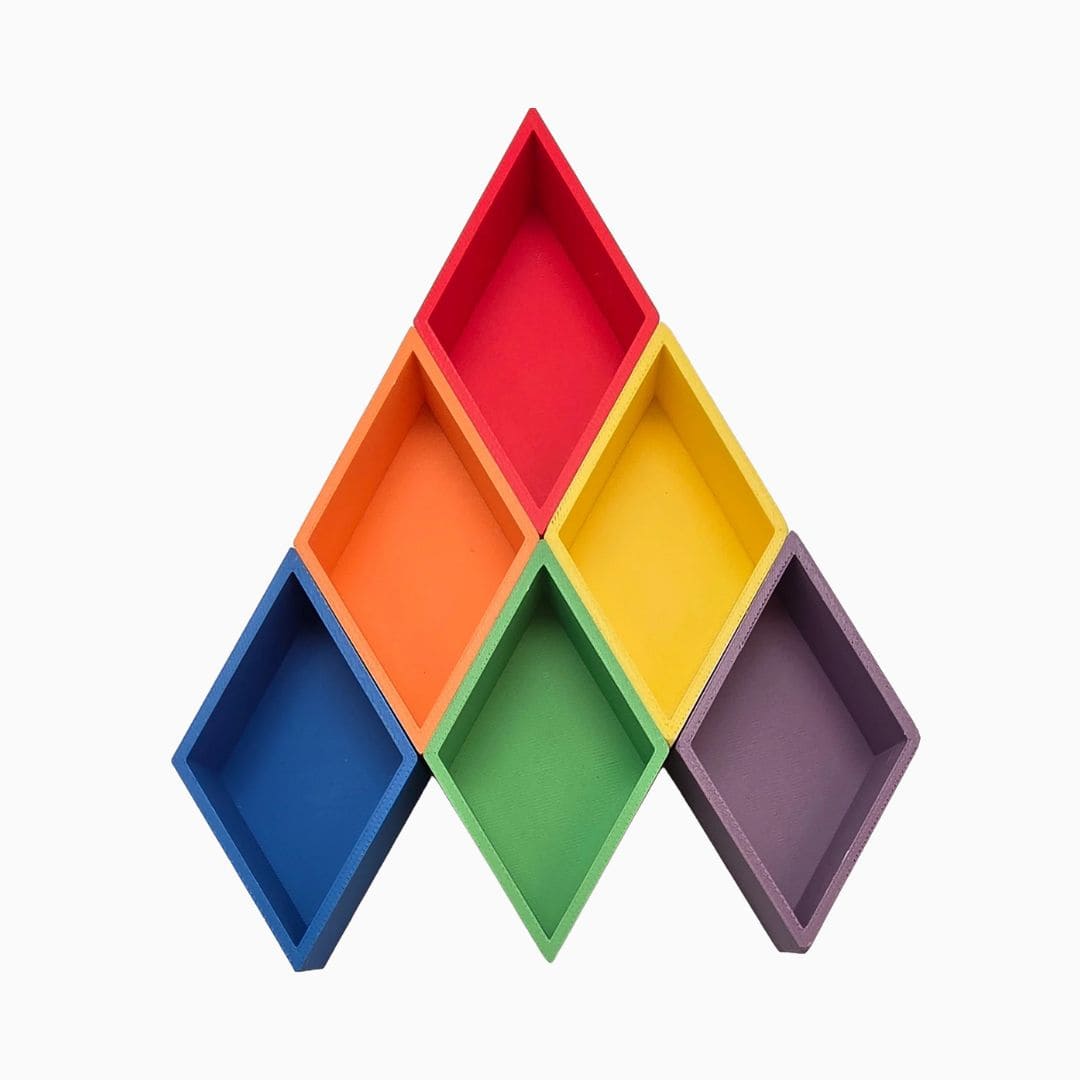 Grennn kinetisch zand accessoires mandigo speelbakjes set met 6 ruiten in regenboogkleuren