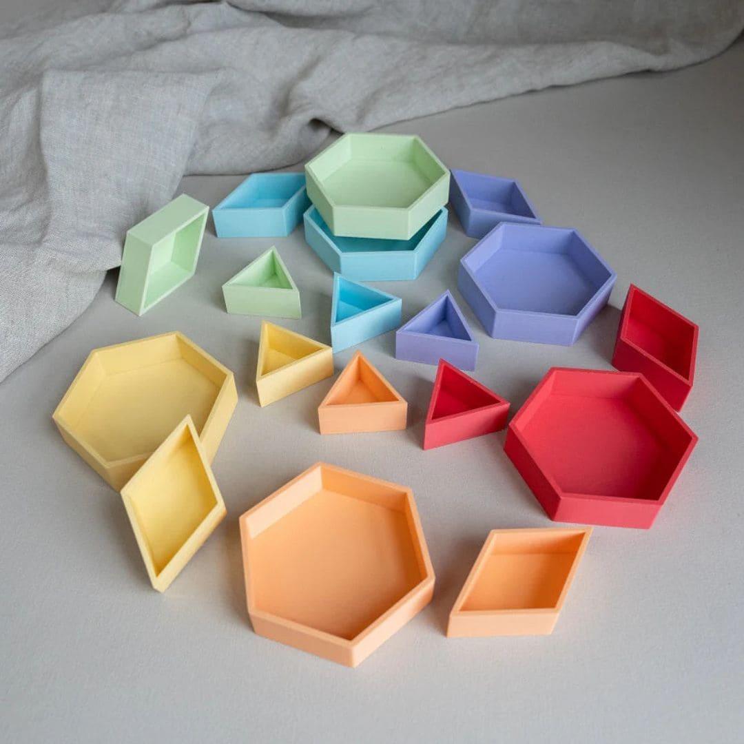 Grennn kinetisch zand accessoires speelbakjes startersset met zeshoeken, gelijkzijdige driehoeken en ruiten