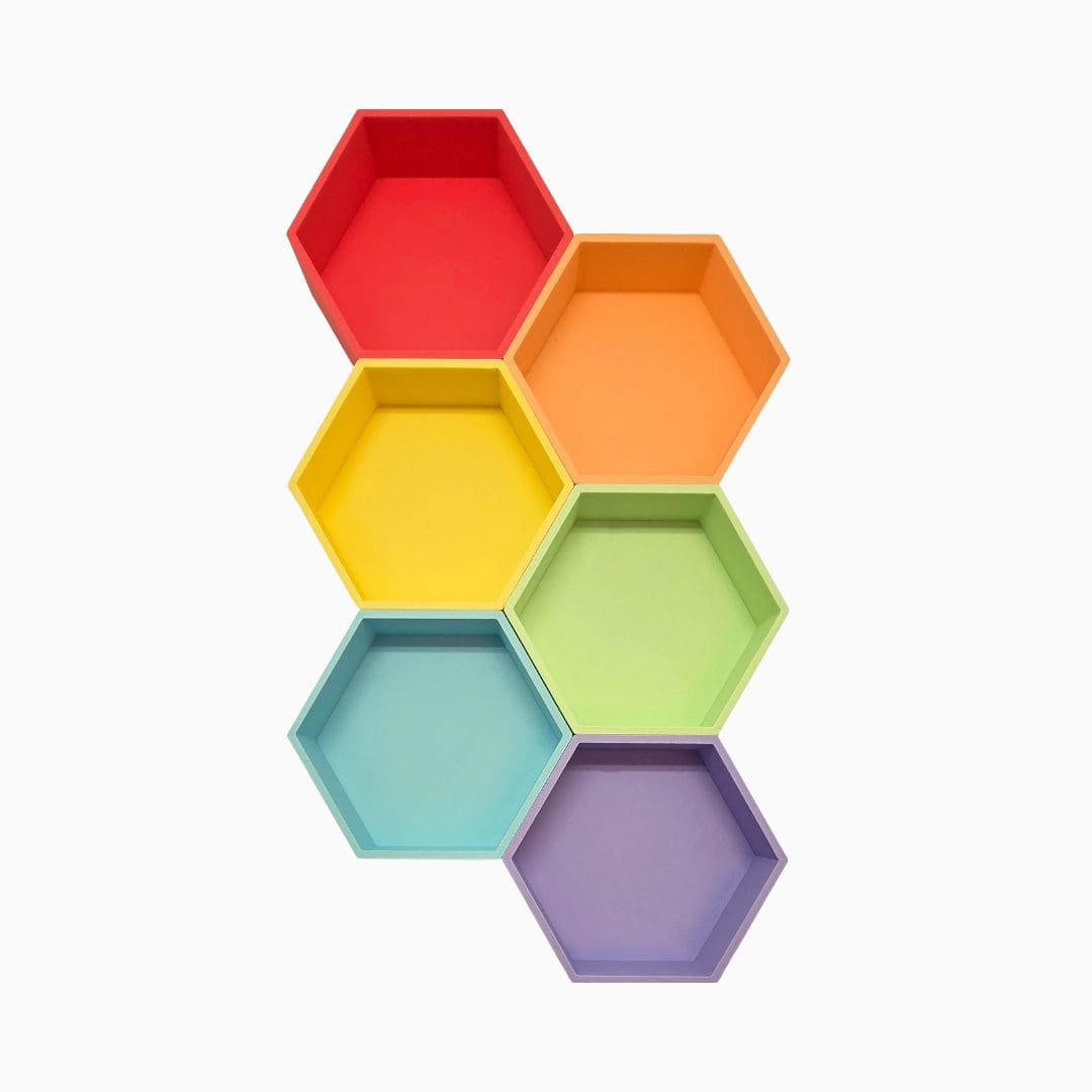 Grennn kinetisch zand accessoires speelbakjes mandigo zeshoek in pasteltinten