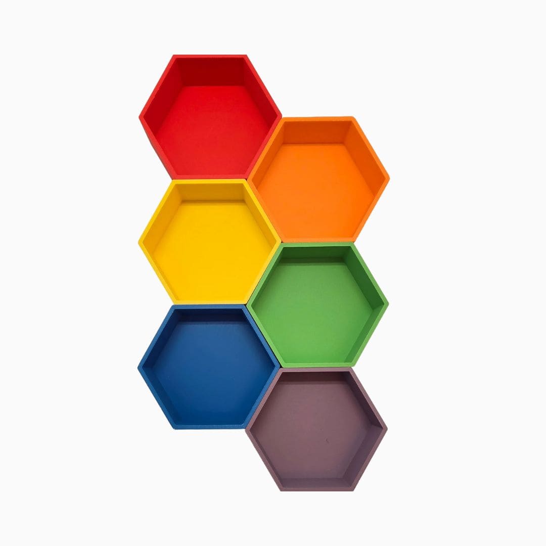 Grennn kinetisch zand accessoires speelbakjes mandigo zeshoek in regenboogkleuren