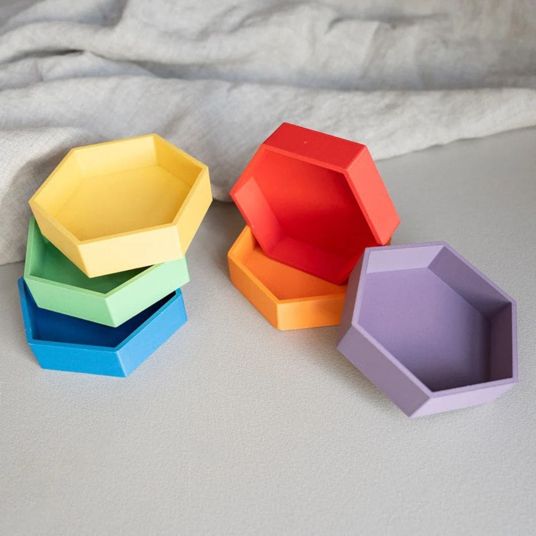 Grennn kinetisch zand accessoires speelbakjes mandigo zeshoek in regenboogkleuren