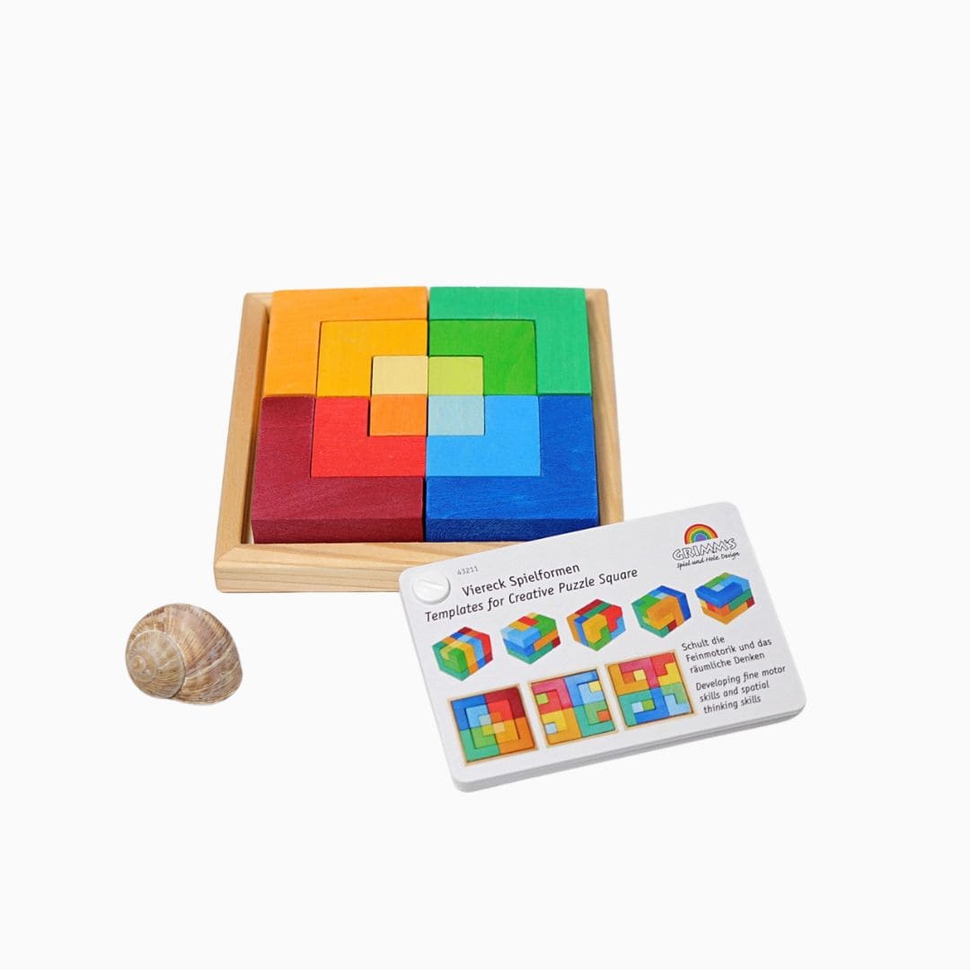 Grimm's houten blokkenpuzzel met voorbeeldenboekje