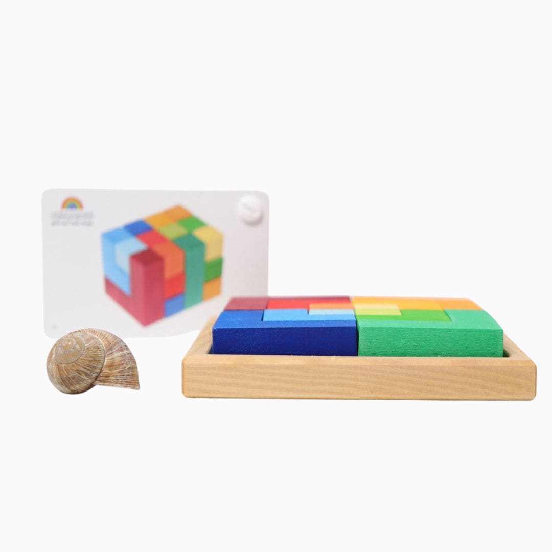 Grimm's houten blokkenpuzzel met voorbeeldenboekje