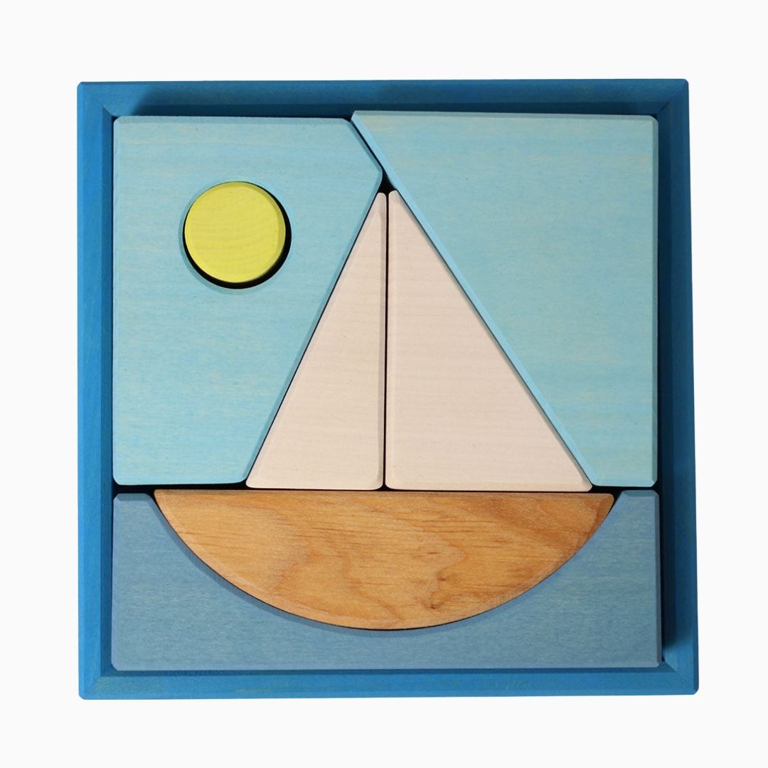 Grimm's houten blokken puzzel zeilboot