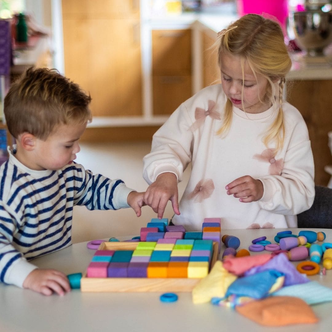 Grimms houten blokkenset mozaïek pastel