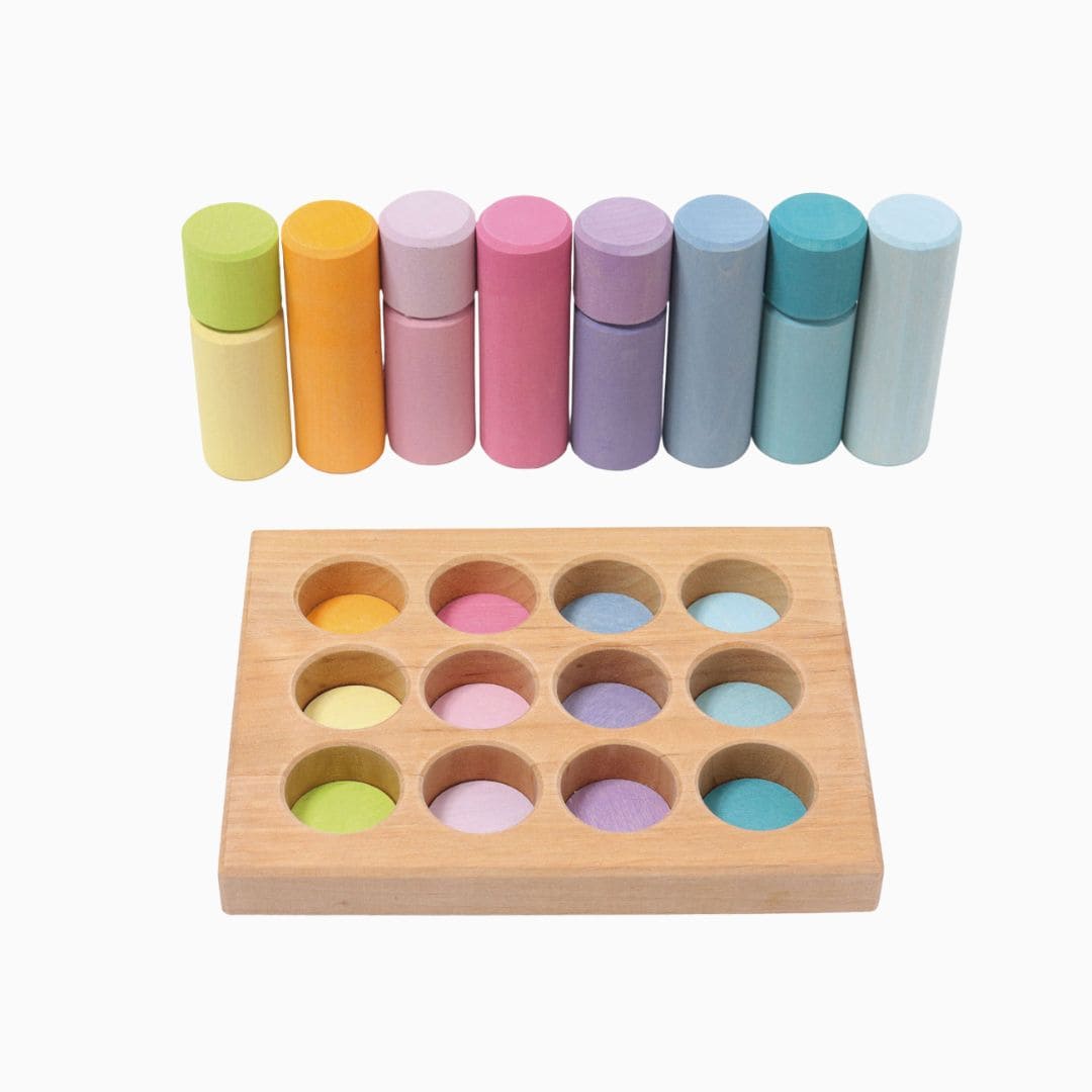 GRIMMS houten sorteerbord met staven in pastelkleuren