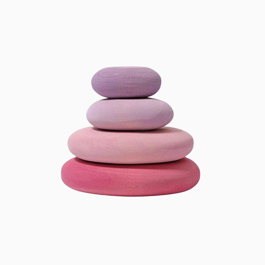 Grimm's houten Pebbles kiezel stenen om te stapelen en voor small world play in de kleur Flamingo roze