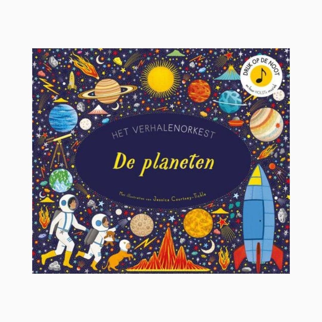 Het verhalen orkest geluidenboek de planeten met illustraties van Jessica Courtney Tickle