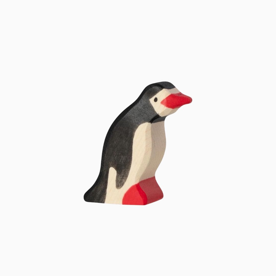 Holztiger baby pinguin van hout met kop naar voren