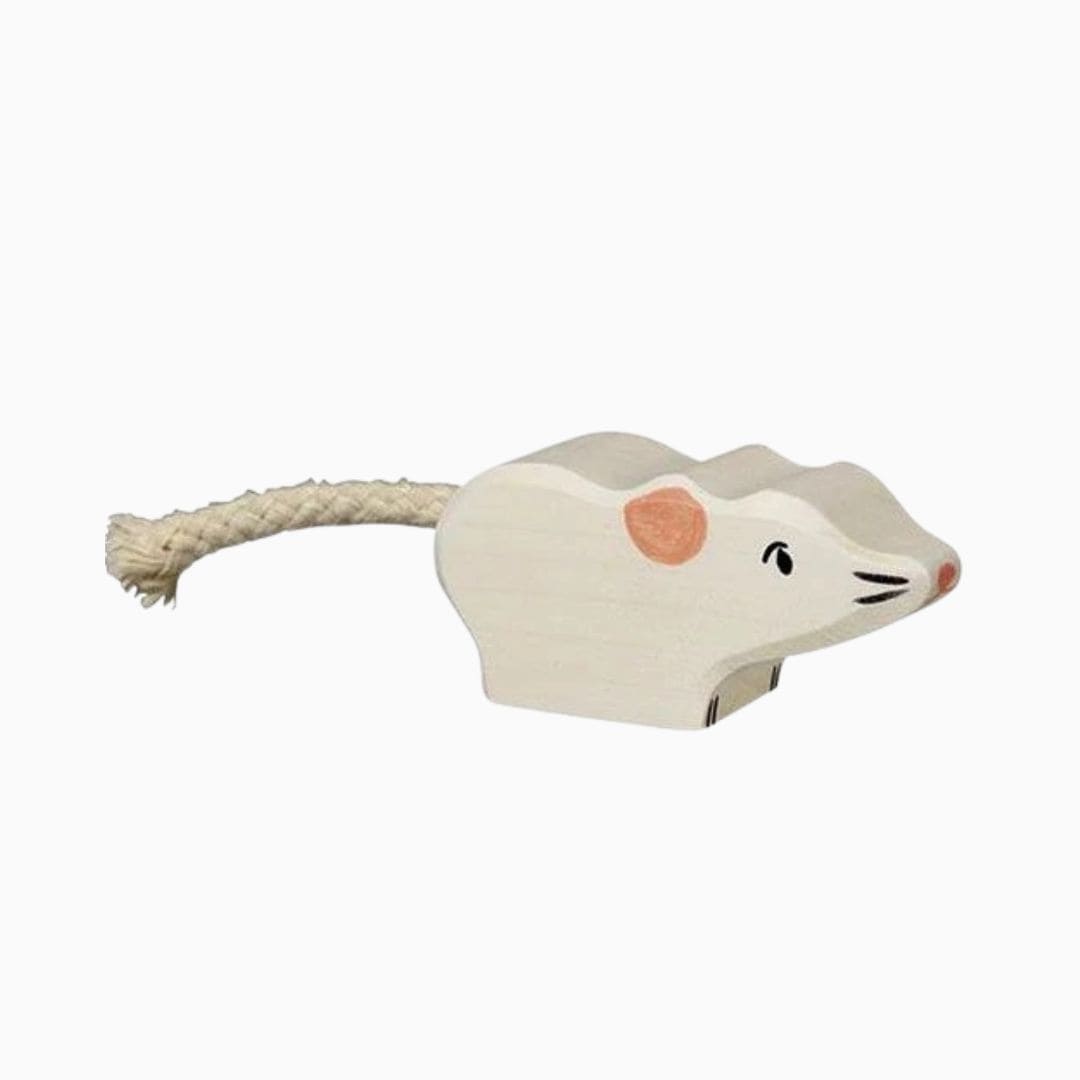 Holztiger houten witte muis