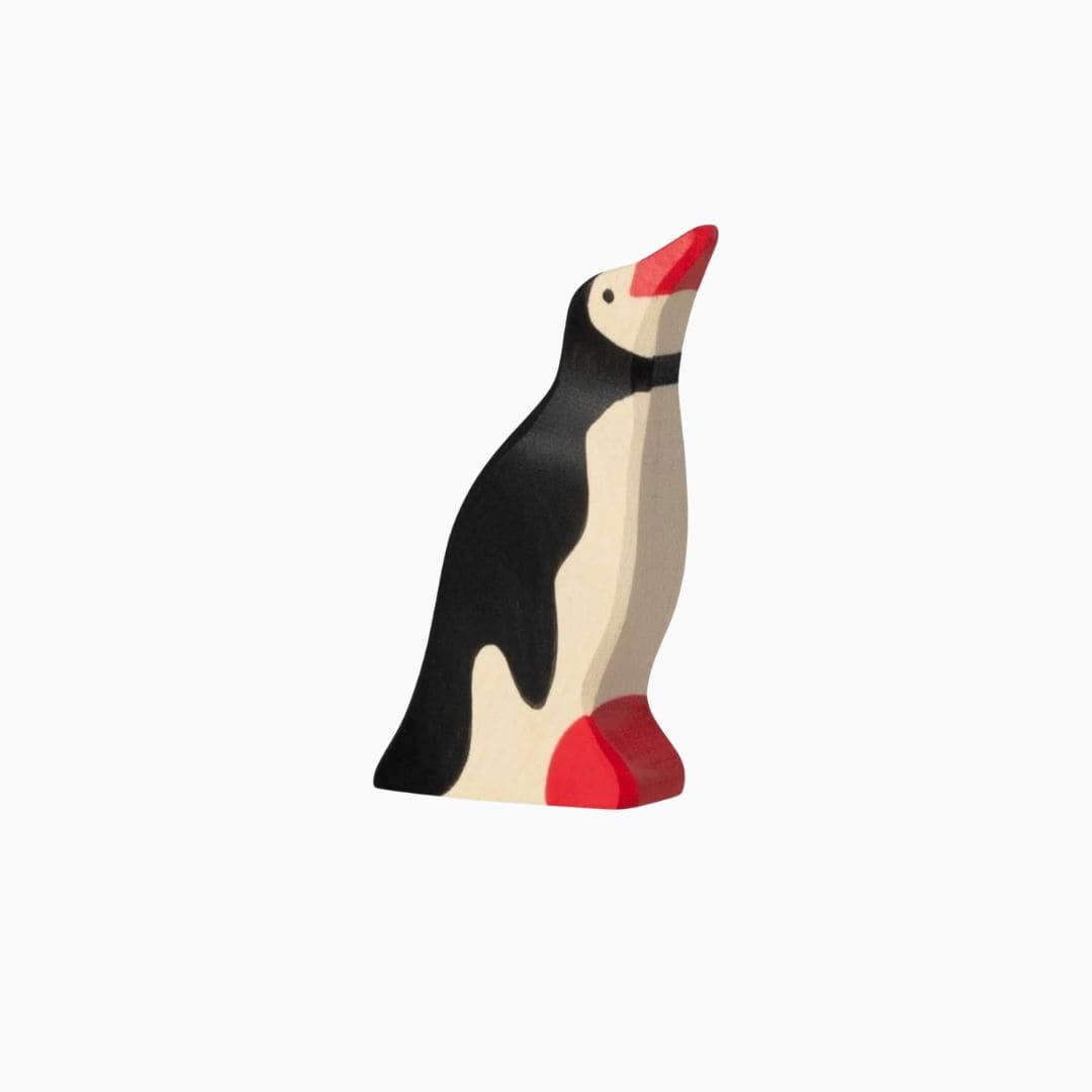 Holztiger houten pinguïn met kop omhoog