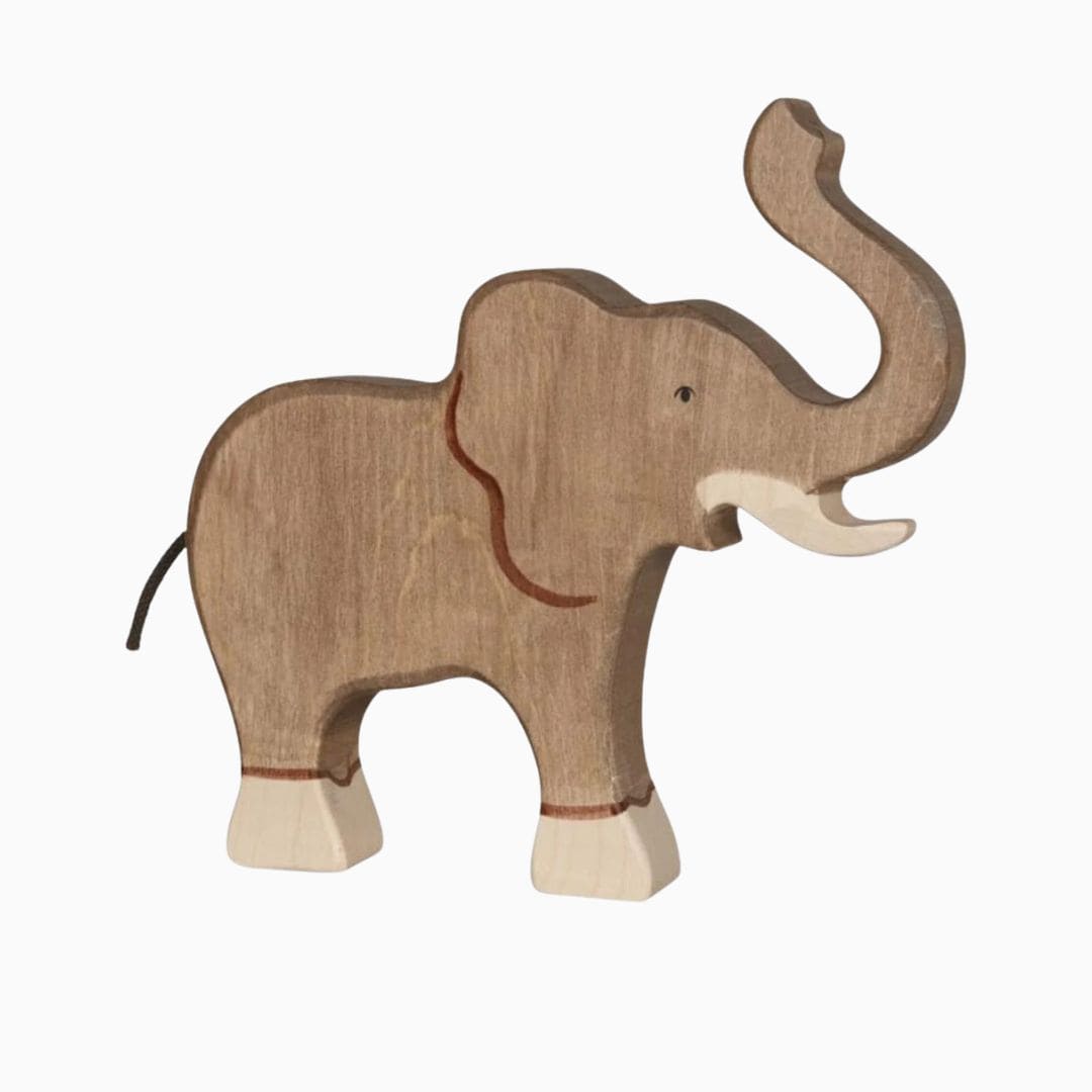 Holztiger houten speelfiguur olifant met slurf omhoog