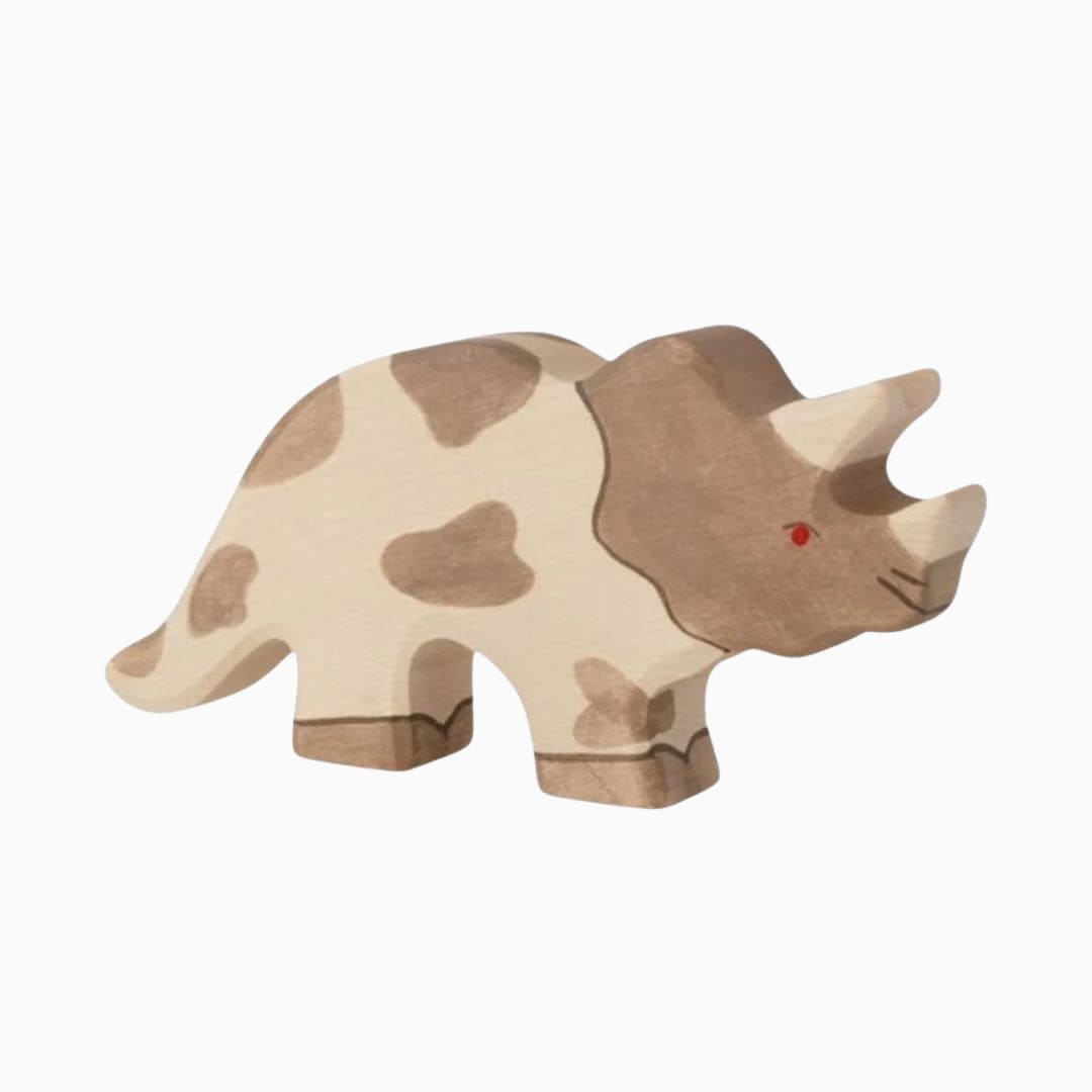 Holztiger houten triceratops dino