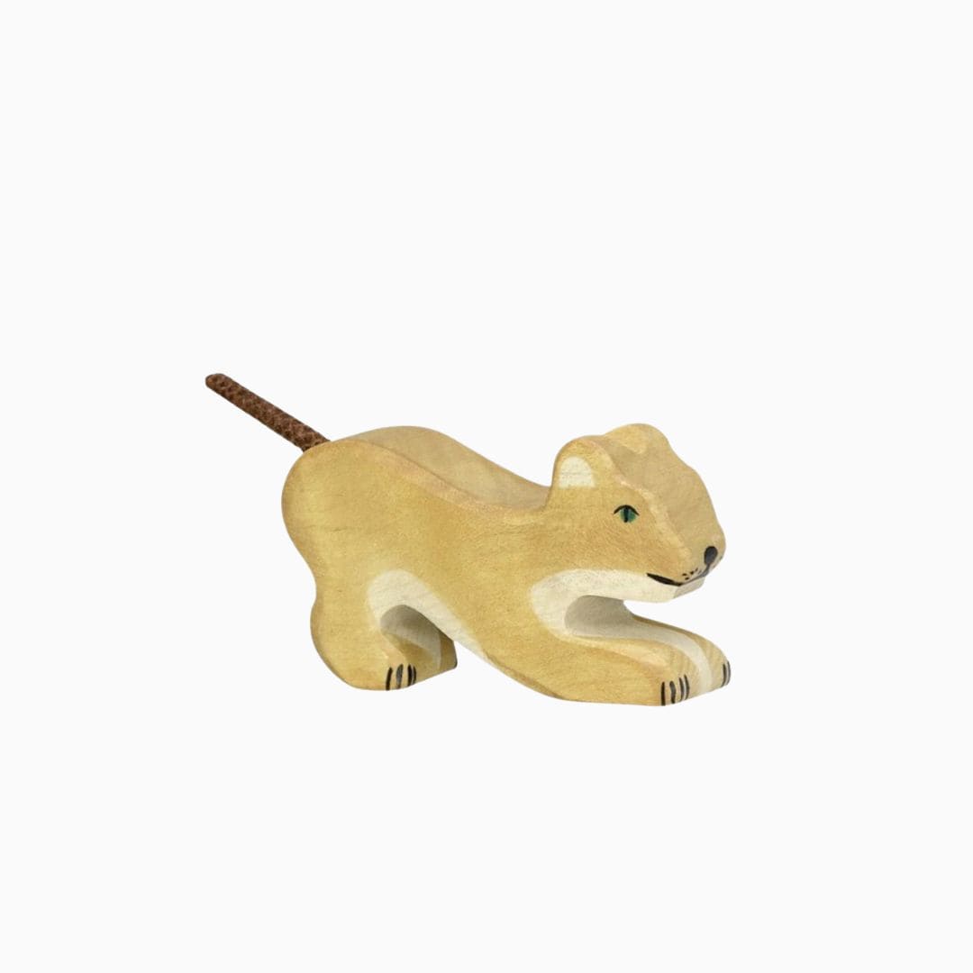 Holztiger speelfiguur spelende welp van hout