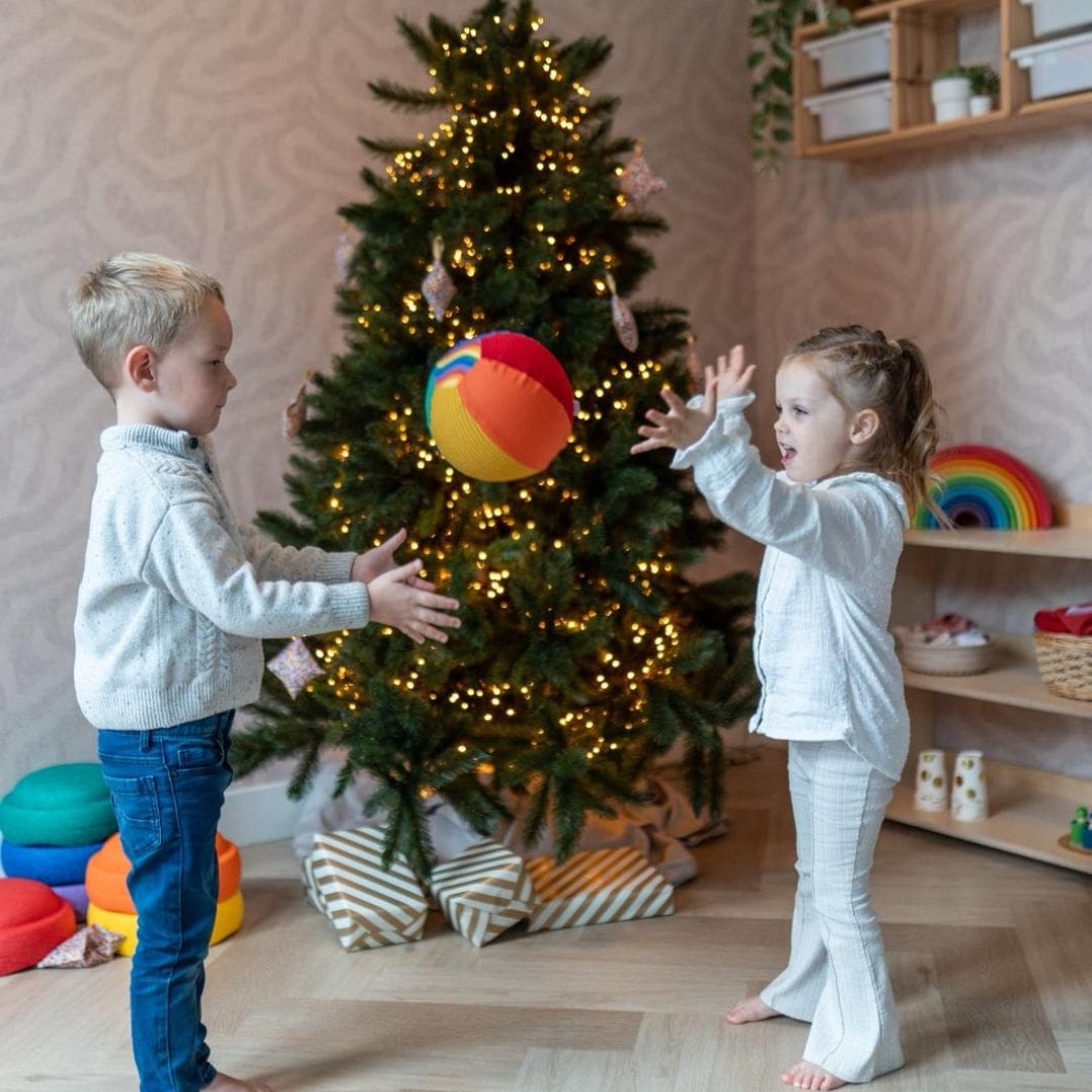 Little Botanic Label ballonbal van stof in regenboogkleuren