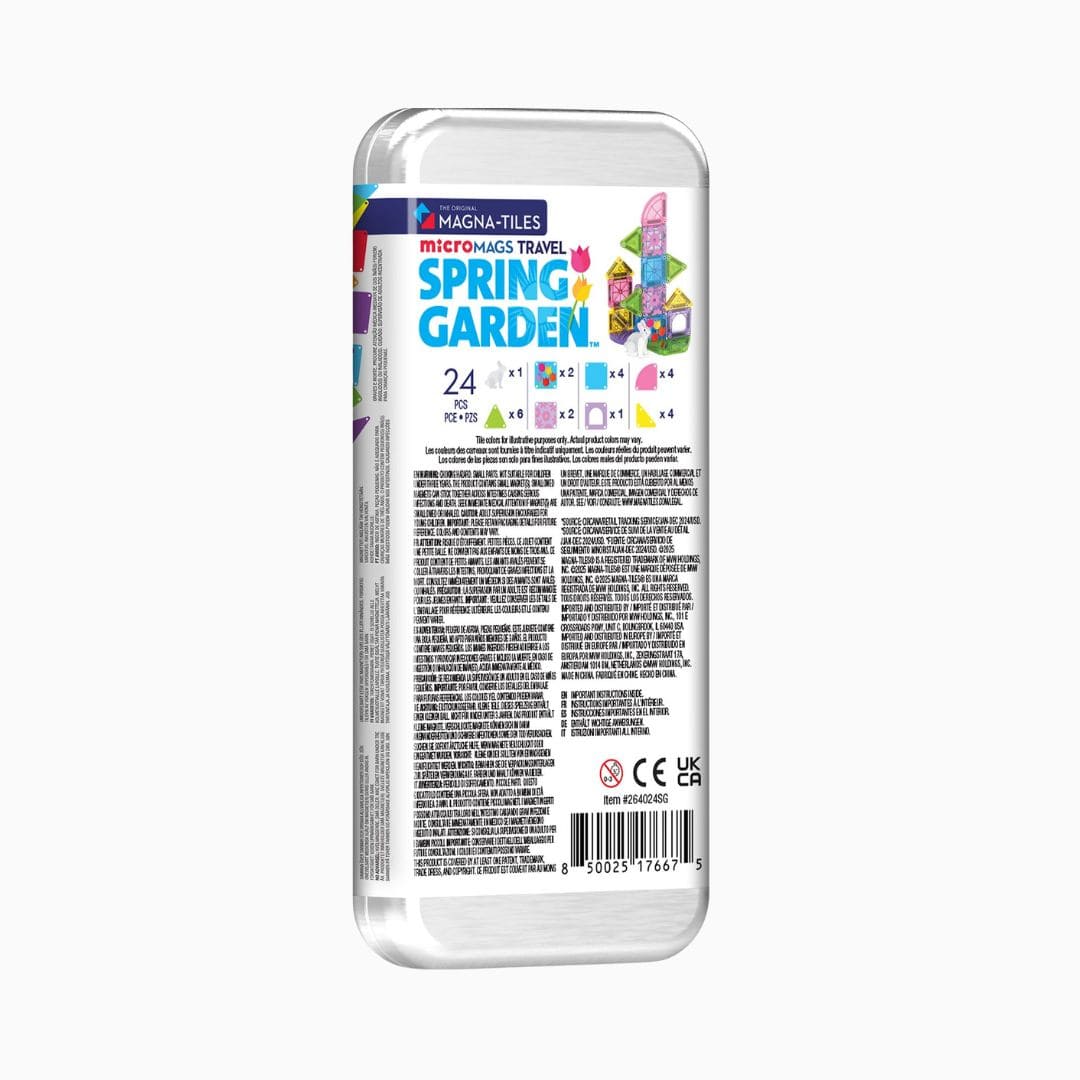 Magnatiles travelset met kleine magnetische tegels in een opbergblik in het thema voorjaar Spring Garden