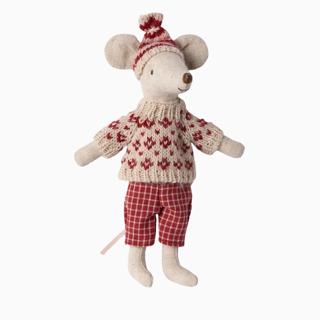 Maileg mama winter muis met ski set - rood