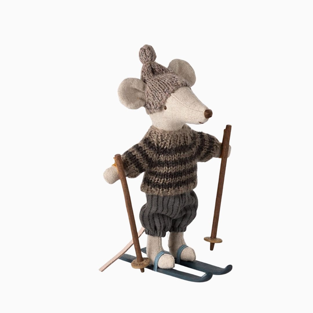 Maileg winter muis met ski set, grote broer - grey
