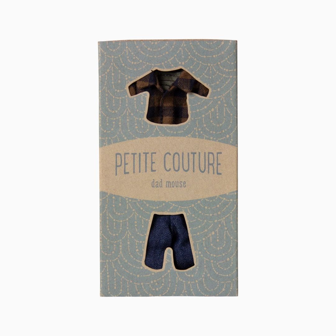 Maileg kleding voor papa muis met jas, t-shirt en spijkerbroek