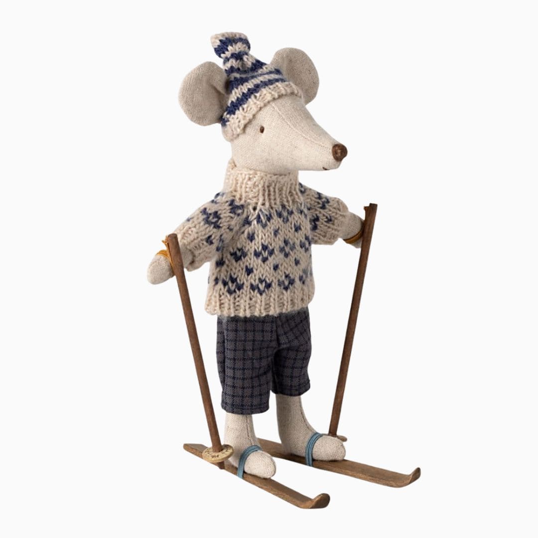 Maileg papa winter muis met ski set - blauw