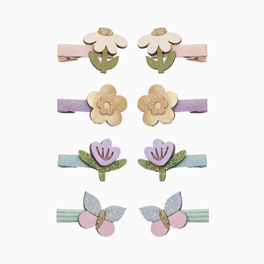 Mimi & Lula haarclipjes met kunstlederen bloemen en vlinders