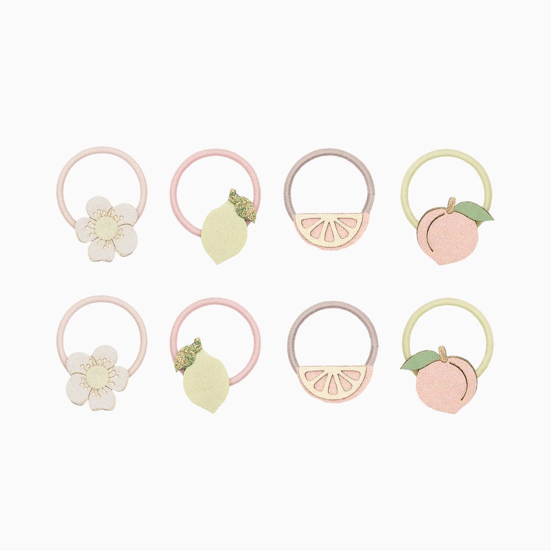 Mimi & Lula haarelastiekjes met kunstlederen citroenen en perzikken