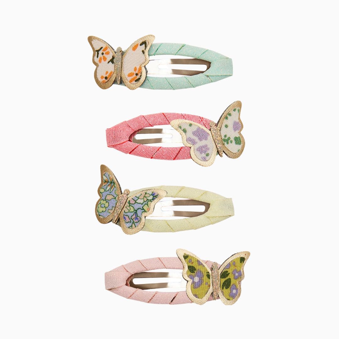 mimi & lula haarspeldjes met kunstlederen vlinders met bloemenprint
