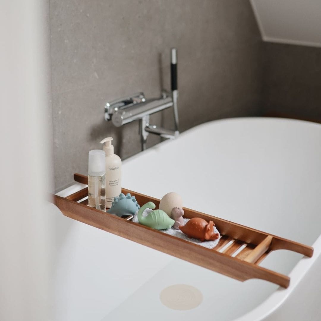 mushie badspeelgoed set met 4 badspeeltjes in het thema dinosaurussen