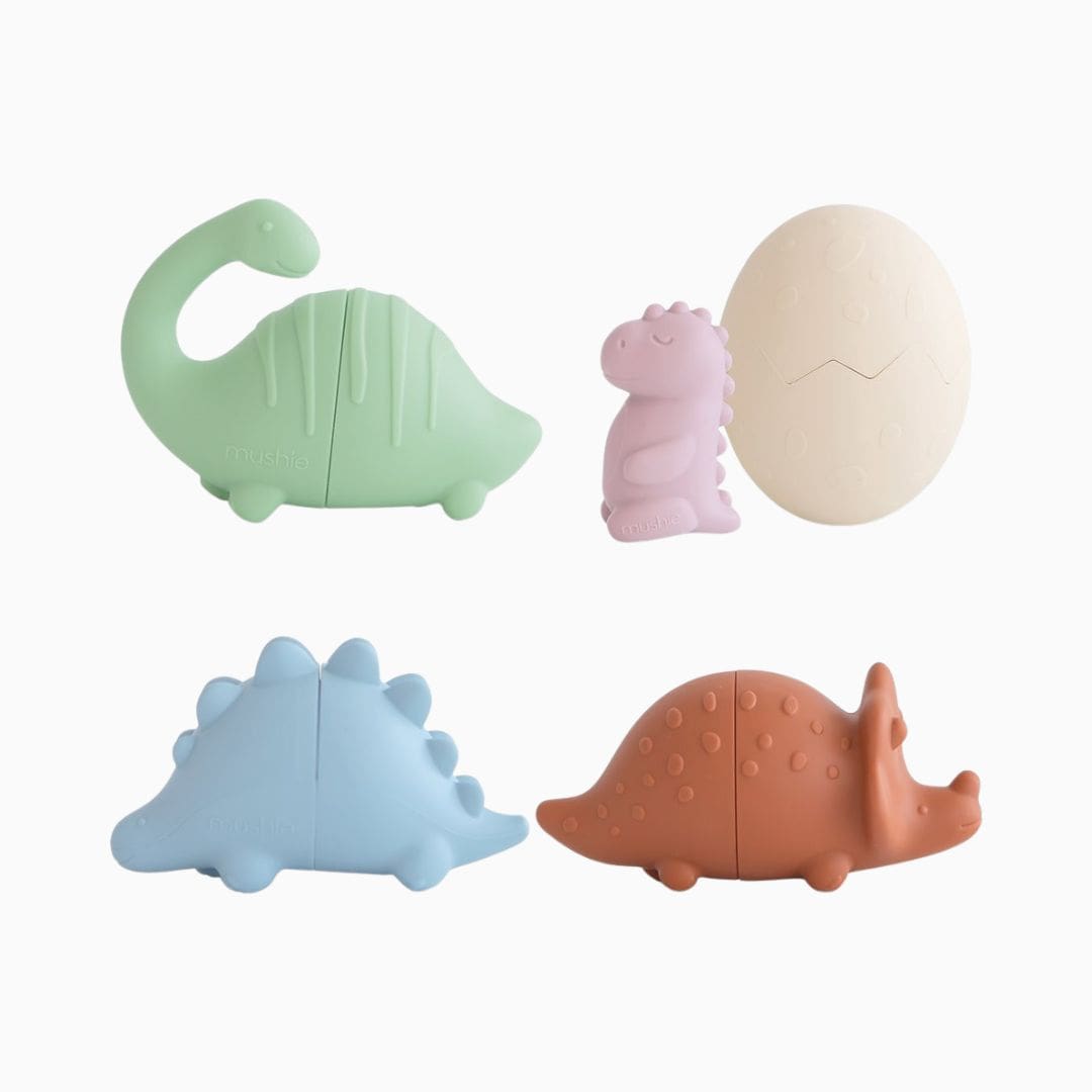 mushie badspeelgoed set met 4 badspeeltjes in het thema dinosaurussen
