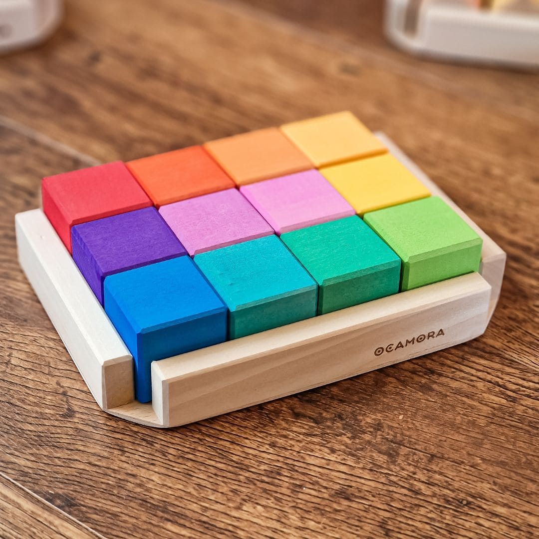 Ocamora houten blokkenset regenboog met kubussen