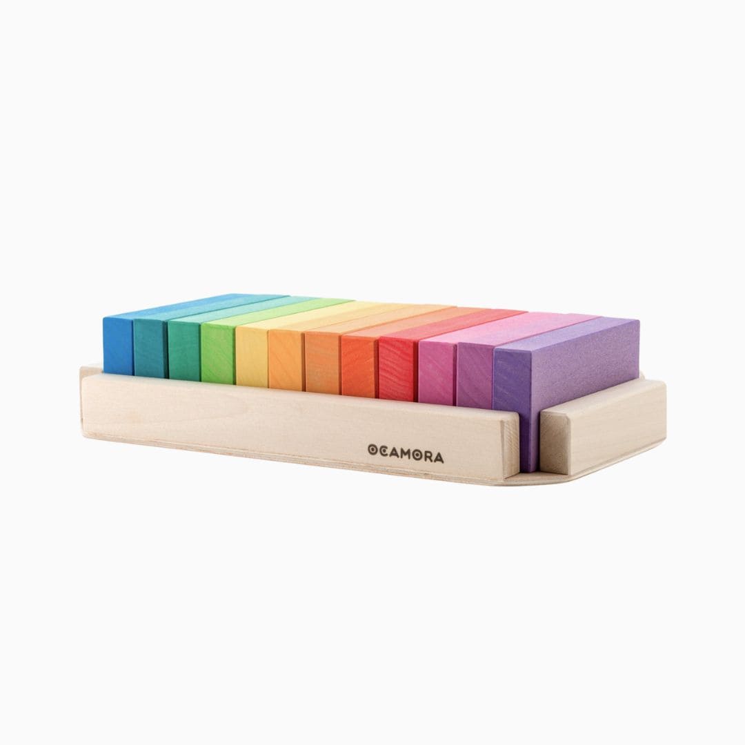 Ocamora houten blokken set regenboog met 12 rechthoekige blokken