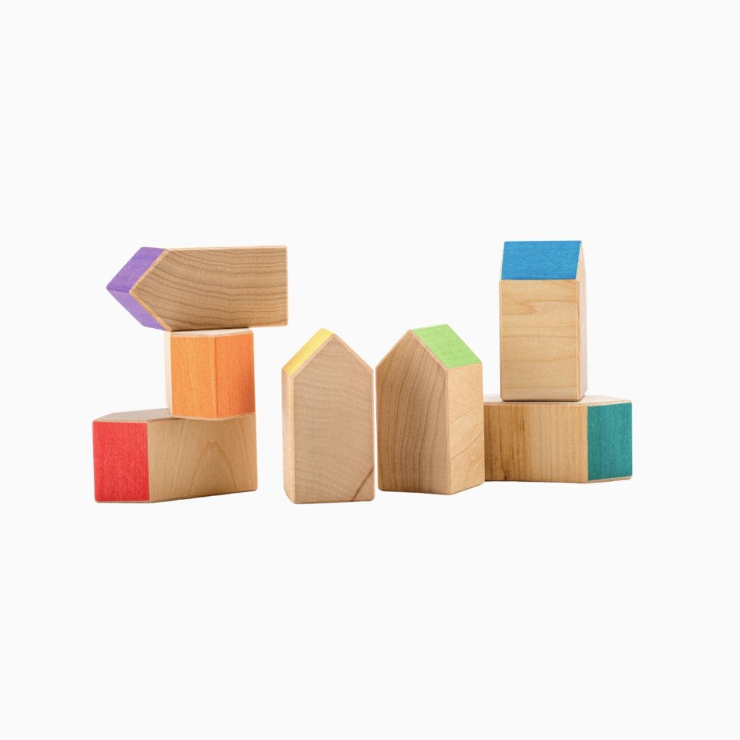 Ocamora houten regenboog huisjes - 7 stuks