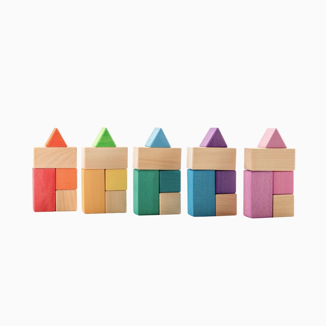 Ocamora houten bouwblokken set in regenboogkleuren