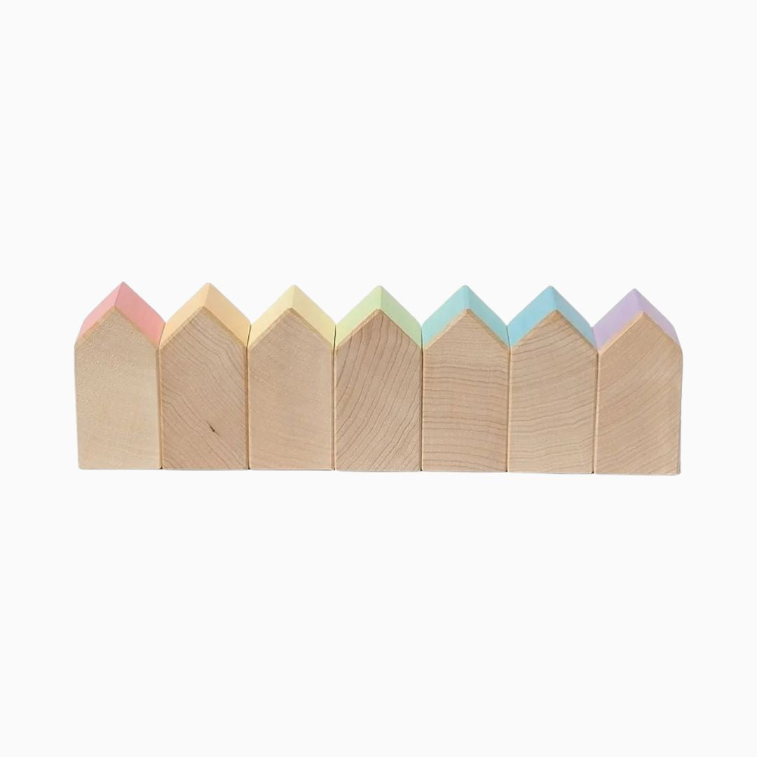 Ocamora houten huisjes in pastel kleuren - 7 stuks