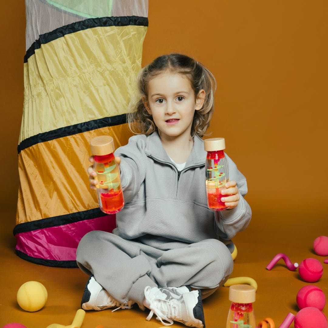 Petit Boum sensorische fles - spiraal rood