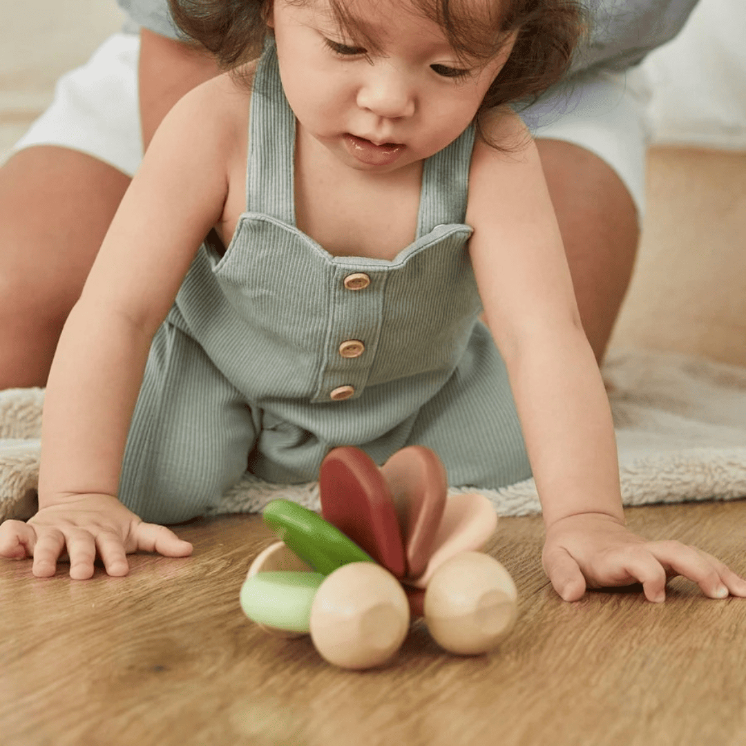 Plantoys houten baby auto in herfst kleuren groen en bruin