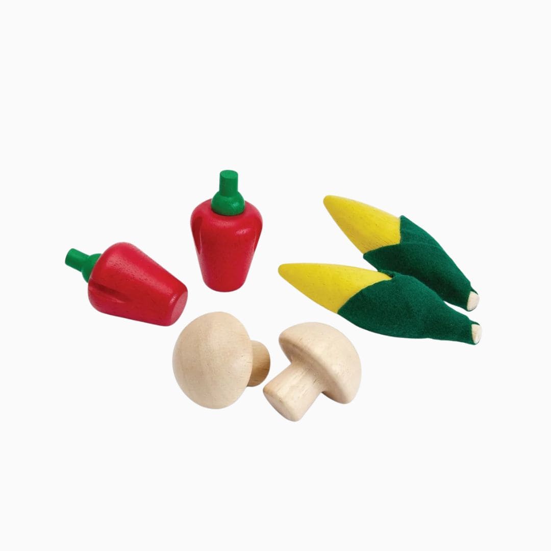 PlanToys verse groenten set - maïs, champignons, rode paprika's