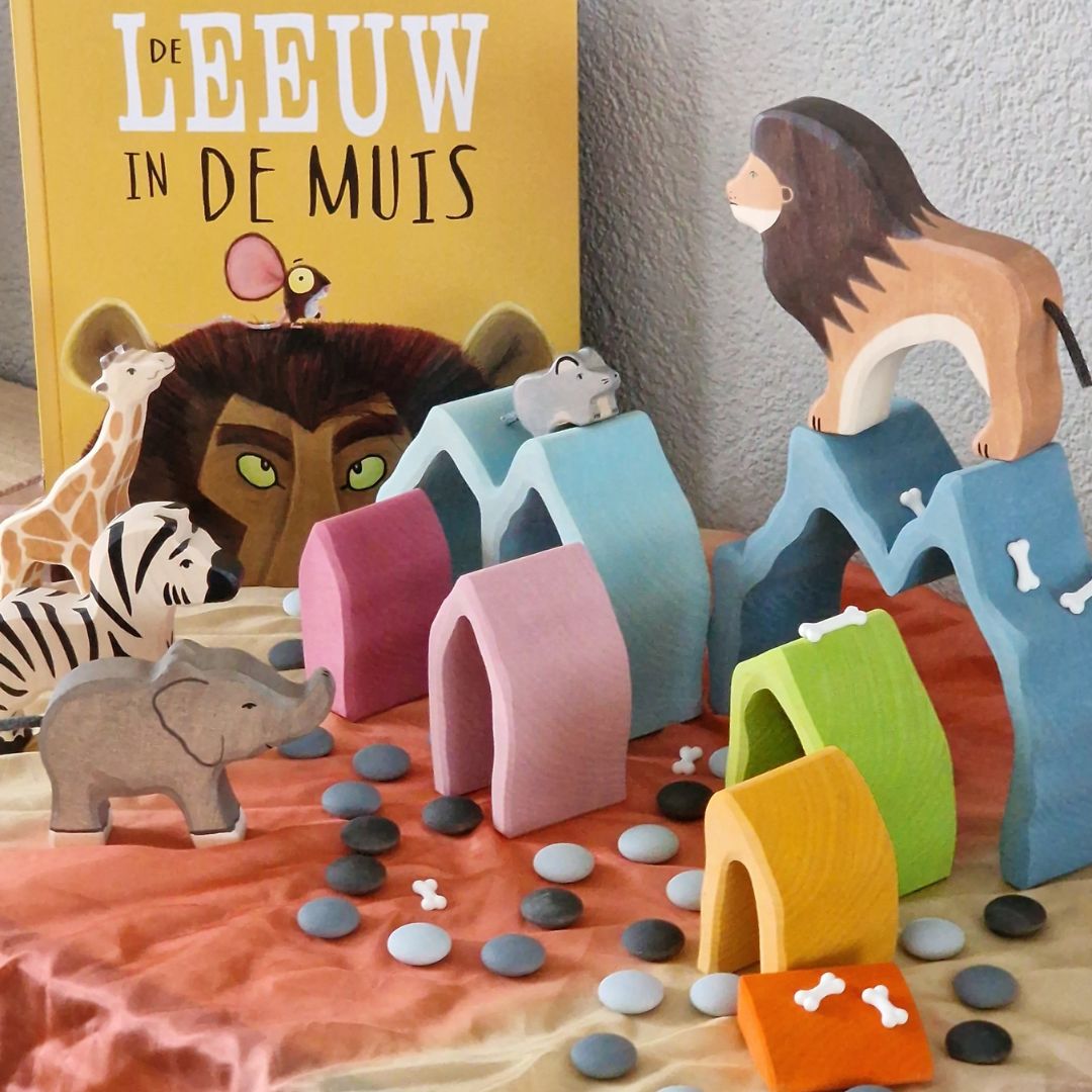 thematafel prentenboek de leeuw in de muis van Rachel Bright