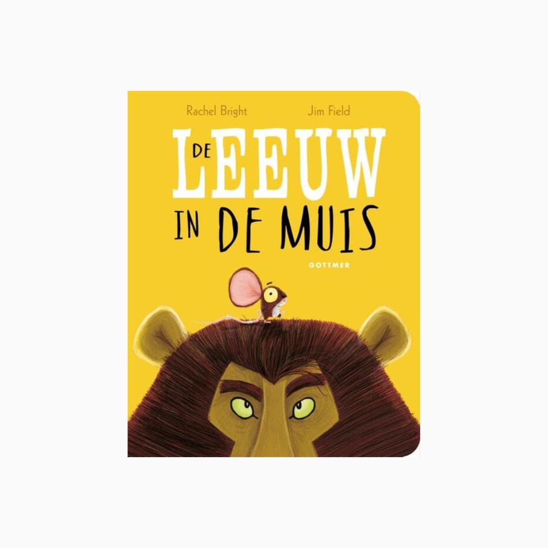 Kartonnen versie van het prentenboek 'De leeuw in de muis' van Rachel Bright