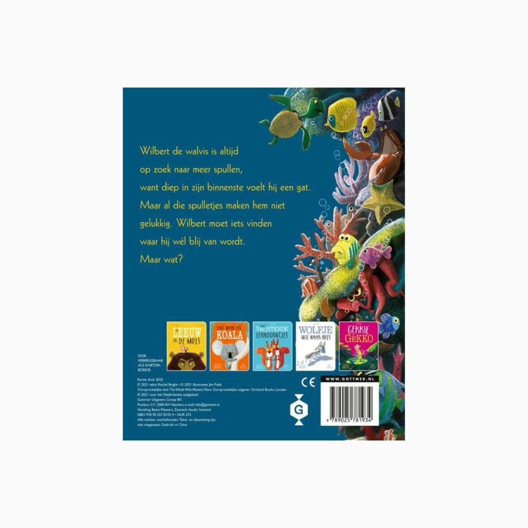 Kartonnen versie van het prentenboek 'De walvis wilde meer' van Rachel Bright