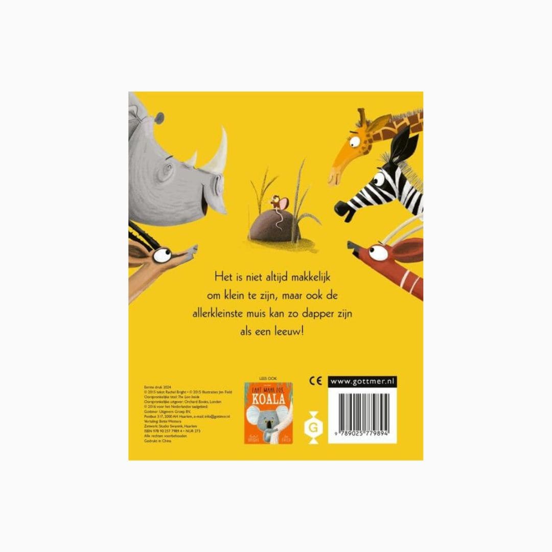 Kartonnen versie van het prentenboek 'De leeuw in de muis' van Rachel Bright